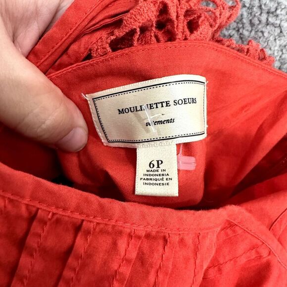 Moulinette Soeurs fit flare dress 6P red floral crochet pockets boho tomato girl - Picture 3 of 9